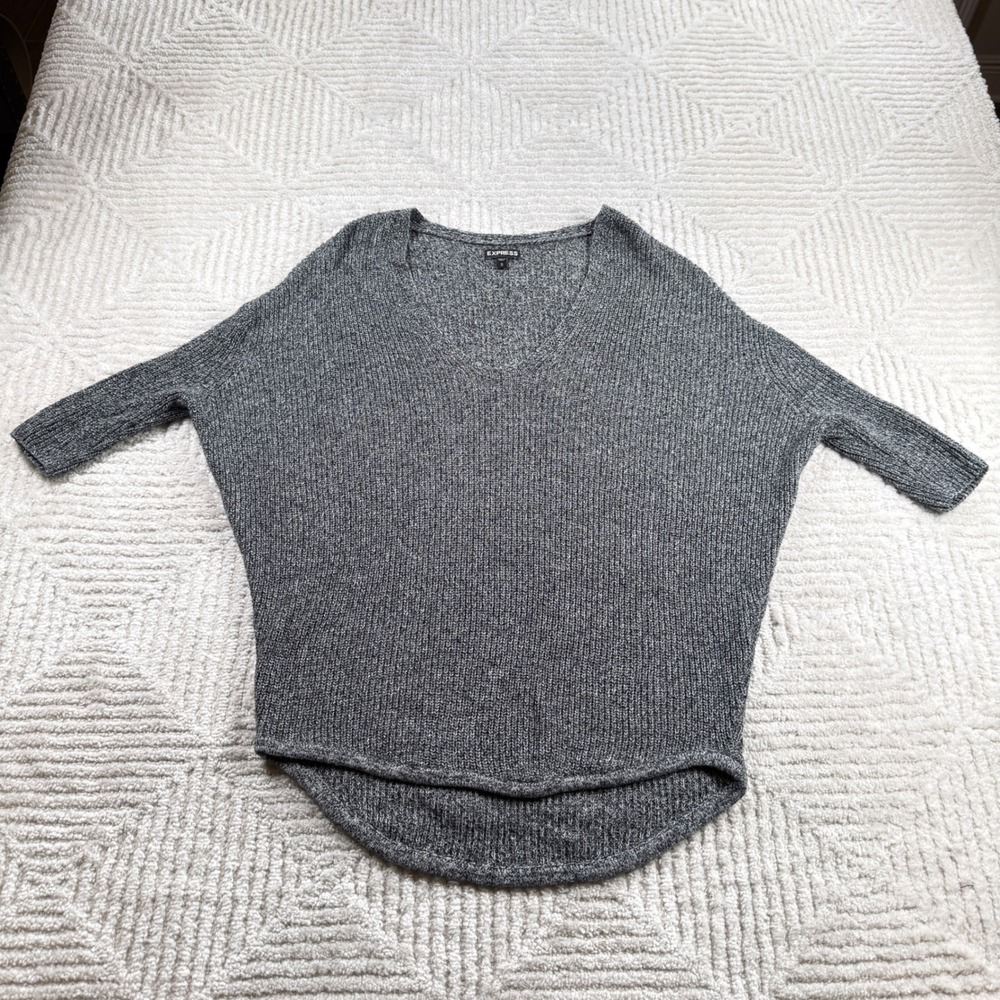 Express Sweater Womens S Gray Dolman Sleeve Cotton Slouchy Minimalist Comfy Boho